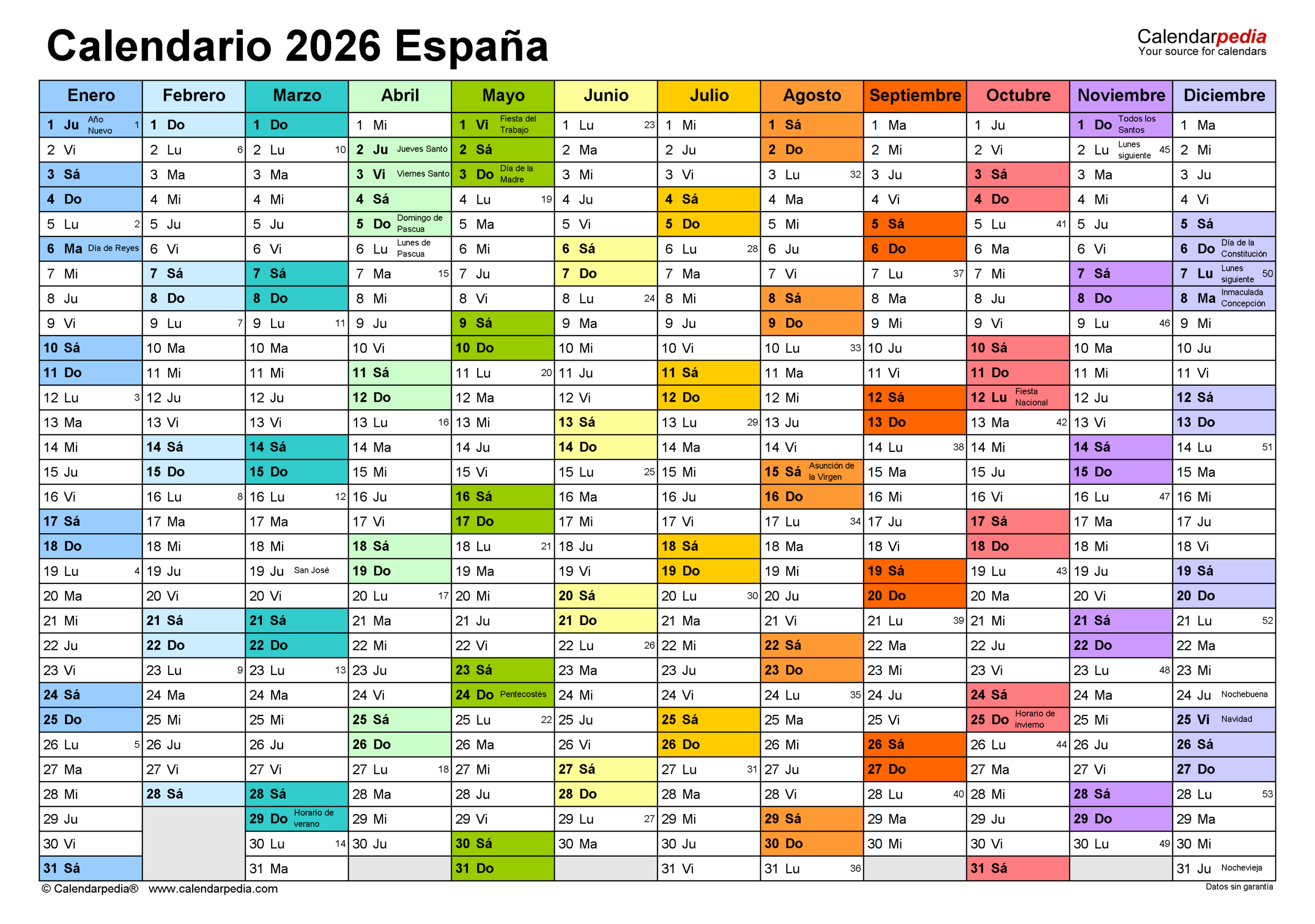 Calendario 2026 En Pdf, Excel Y Word | Calendarpedia | Calendario 2026 Para Editar Gratis