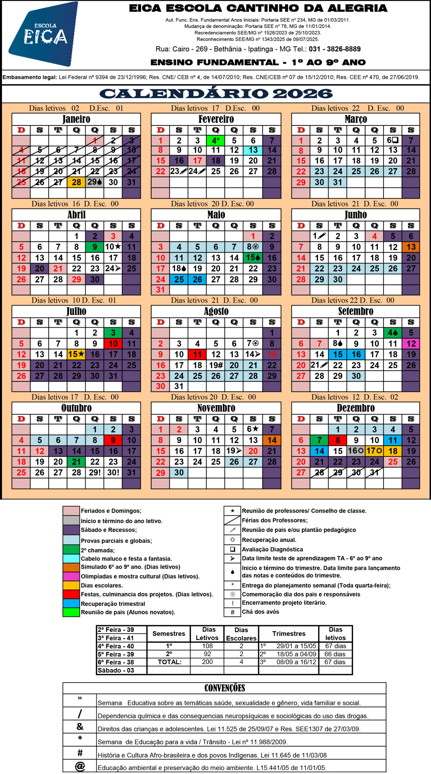 Calendário 2026 – Escola Eica | Calendario escolar 2026 Curitiba