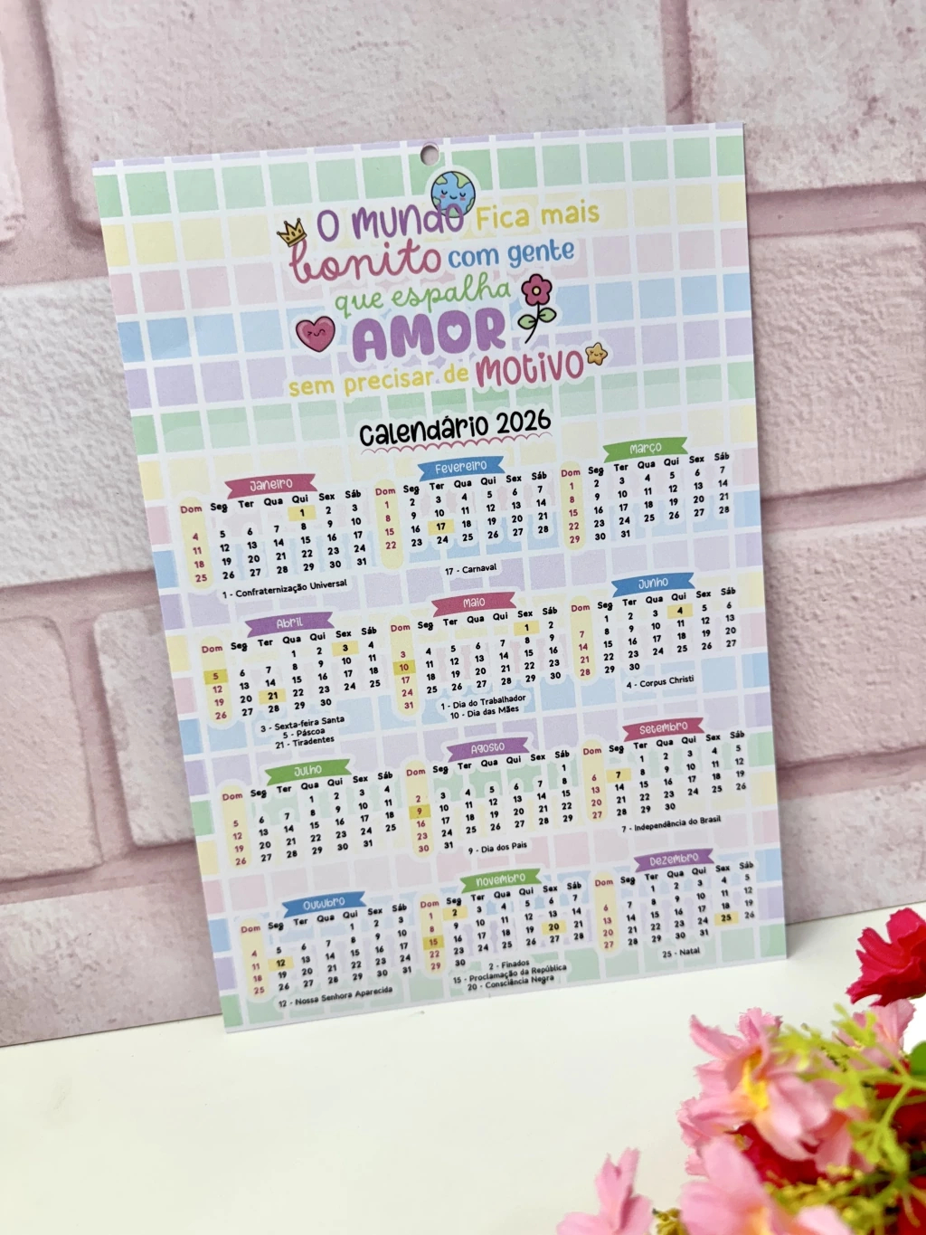 Calendário 2026 Fofo Digital Pdf E Png Para Mesa, Parede E Geladeira | Calendario De Geladeira 2026 Para Imprimir