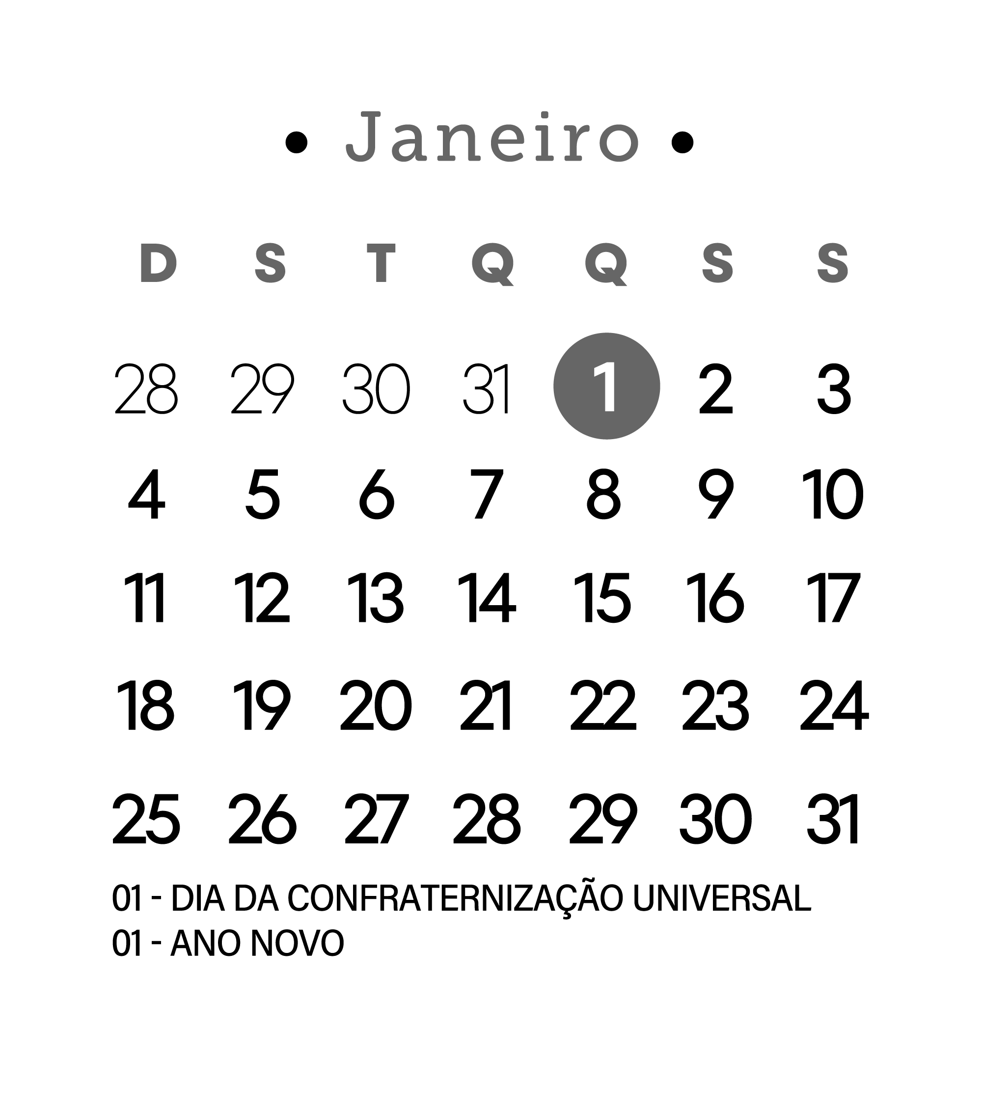 Calendario 2026 Janeiro - Fazendo A Nossa Festa | Calendario Janeiro 2026 Png