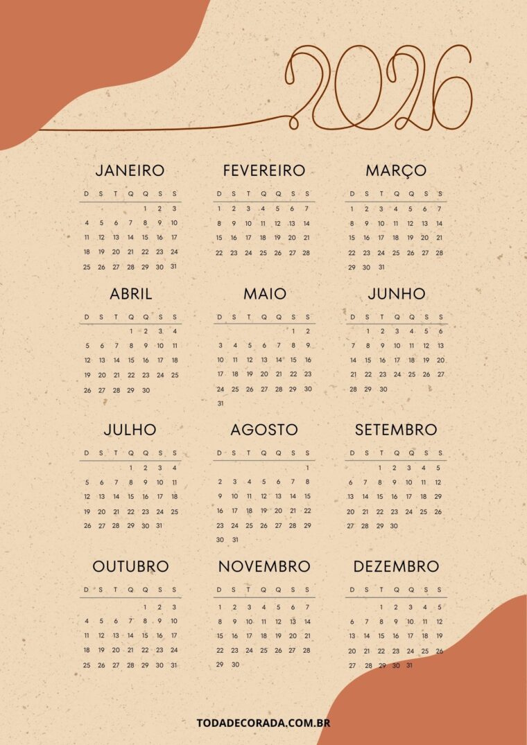 Calendário 2026 Para Imprimir: 15 Modelos Para Organizar O Ano | Calendario Do Mes De 2026