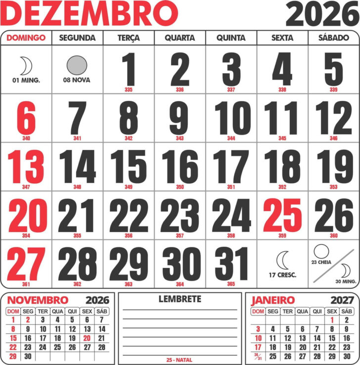 Calendario 2026 com feriados RS
