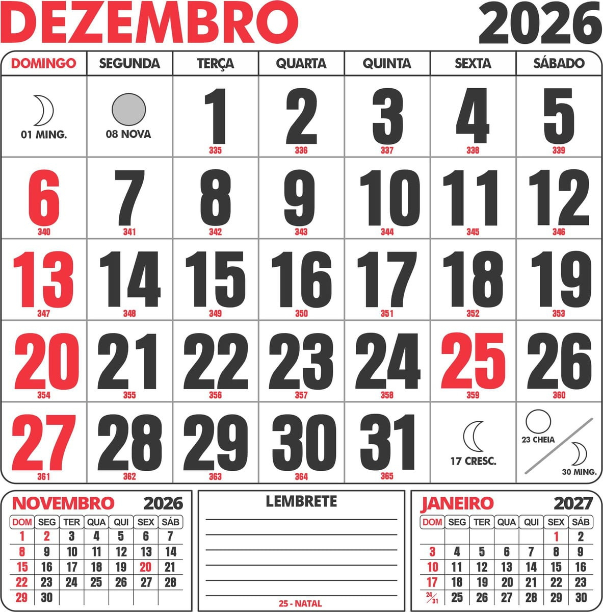 Calendário 2026 Para Imprimir Com Feriados A0 Até A6 Em Pdf | Calendario 2026 Com Feriados Rs