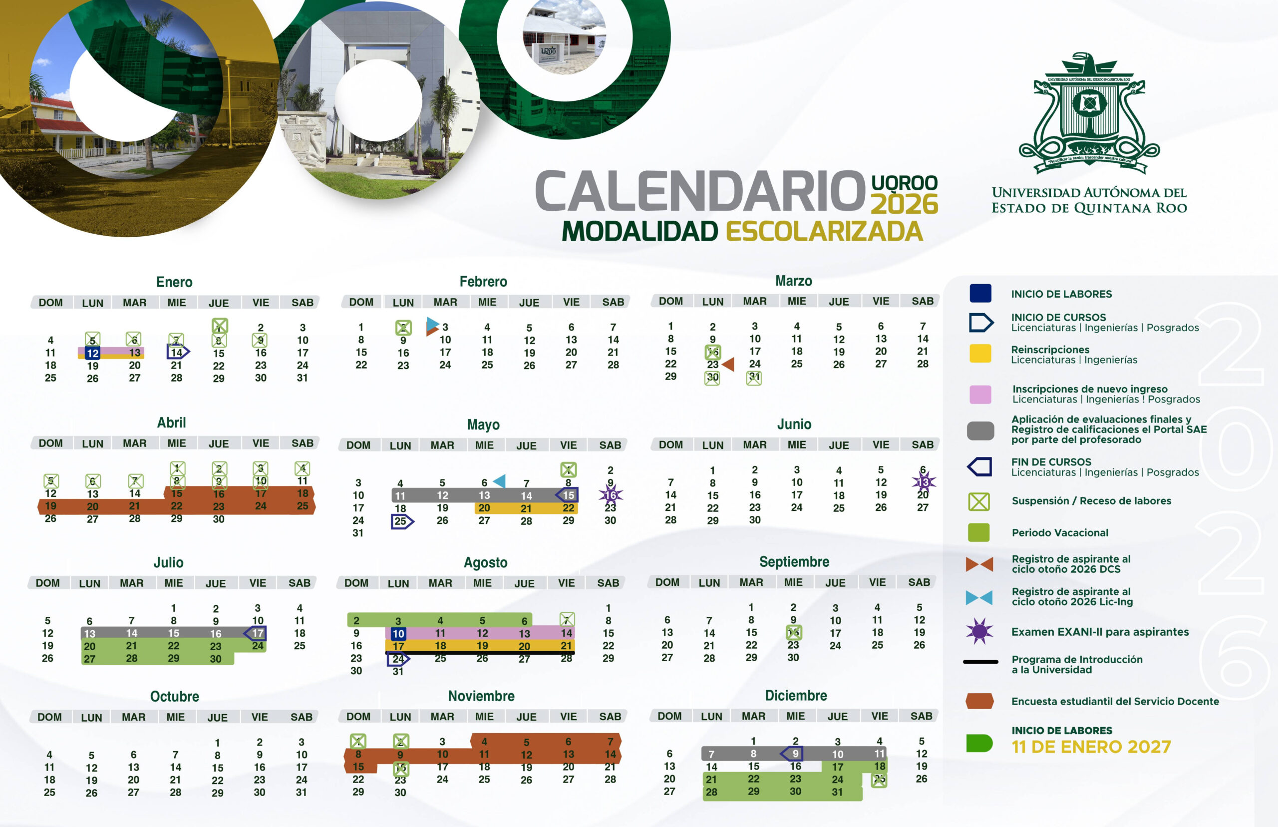 Calendario 2026 - Universidad Autónoma Del Estado De Quintana Roo | Calendario Escolar 2026 Bahia