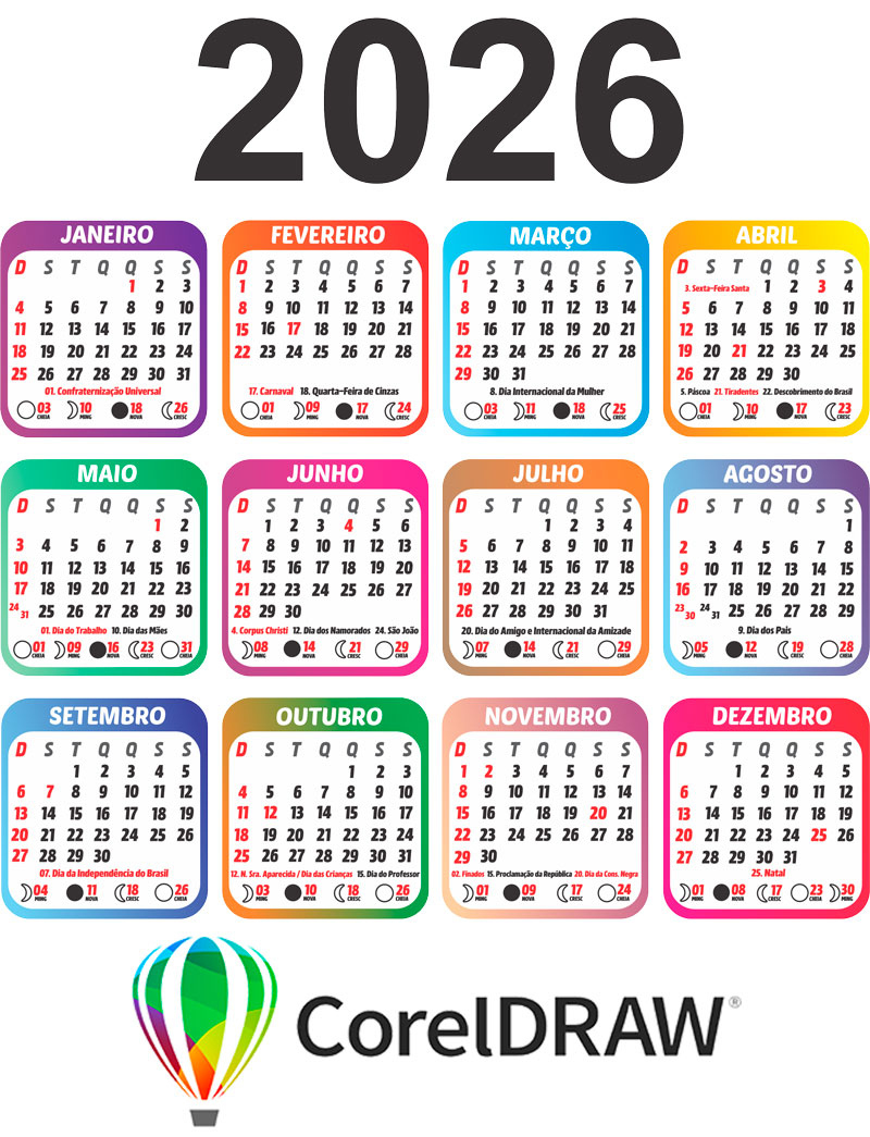 Calendário 2026 Vetor Em Cdr Para Corel Draw - Calendáriolegal | Calendario 2026 Para Baixar