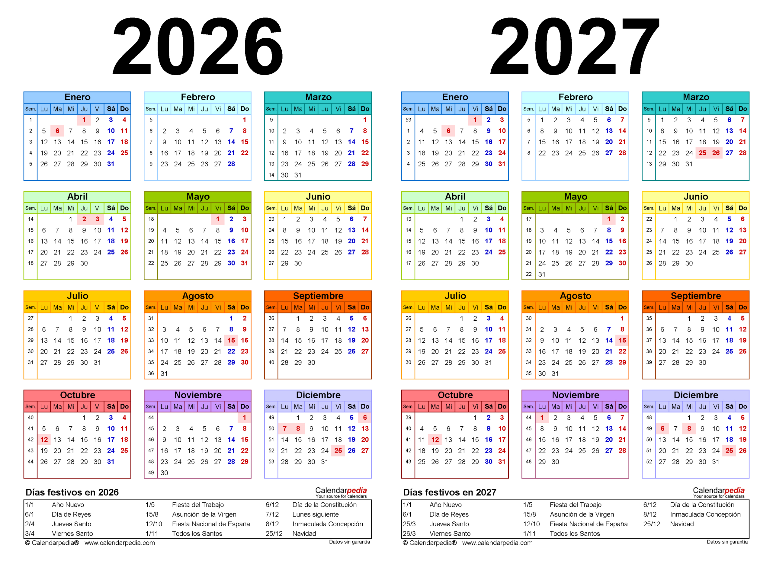 Calendario 2026 Y 2027 En Pdf, Excel Y Word | Calendarpedia | Calendario 2026 E 2027