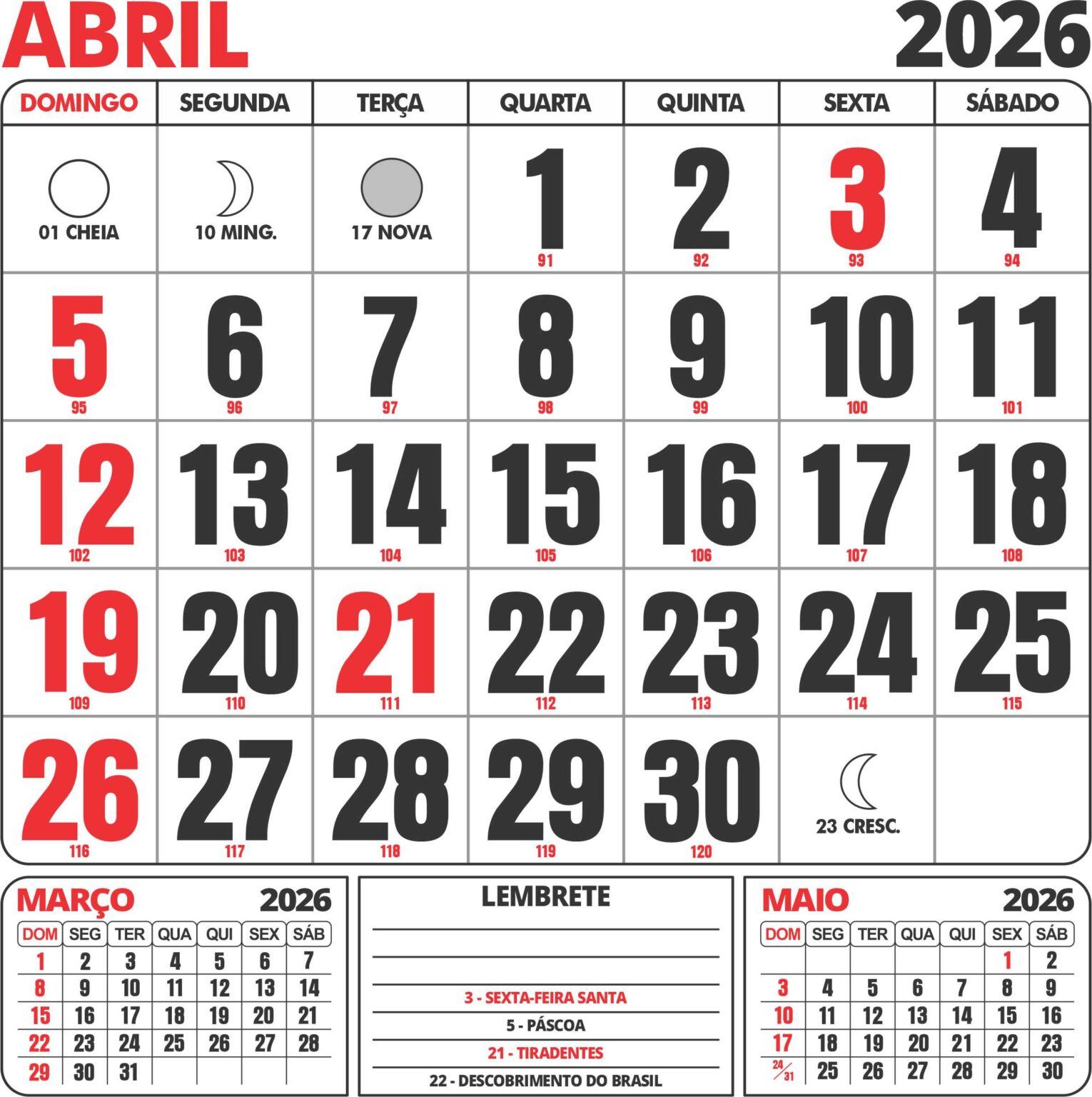 Calendário Abril 2026 Com Feriados - Imagem Legal | Calendario abril 2026 com feriados