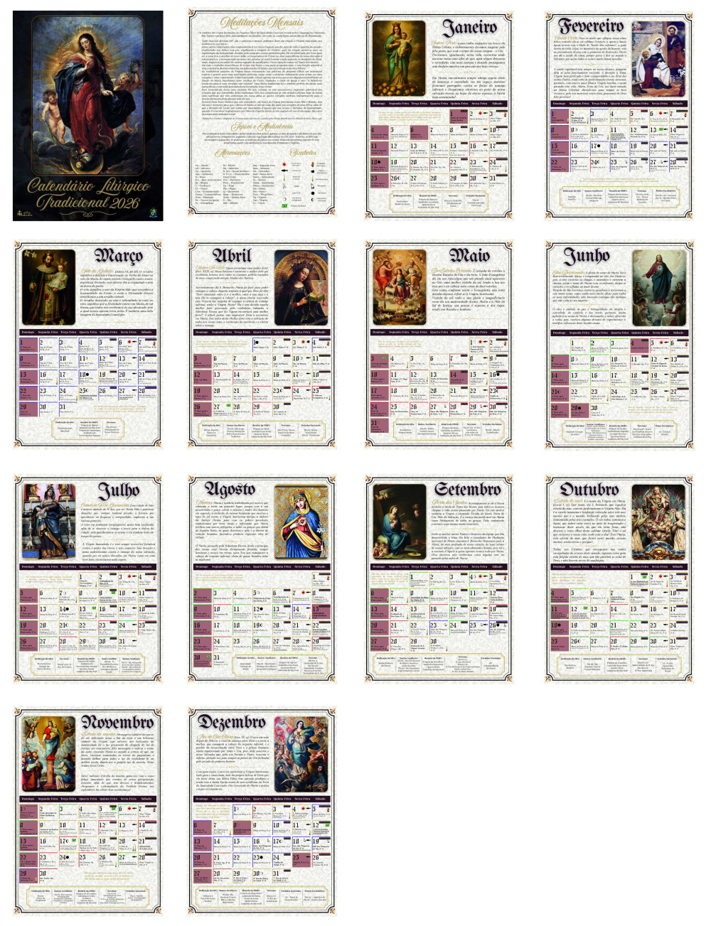 Calendário Católico Litúrgico Tradicional De 2026 | Calendario Liturgico 2026 Brasil