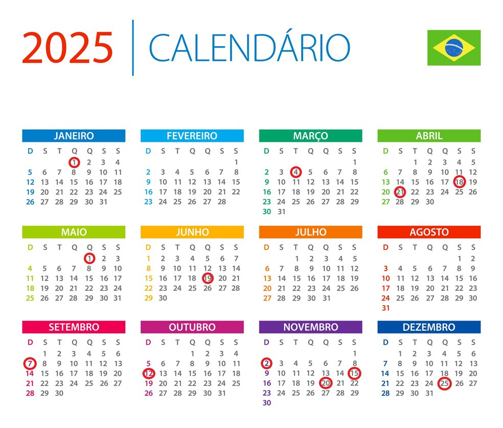 Calendário De Feriados 2025 | Calendário 2025 Feriados Nacionais