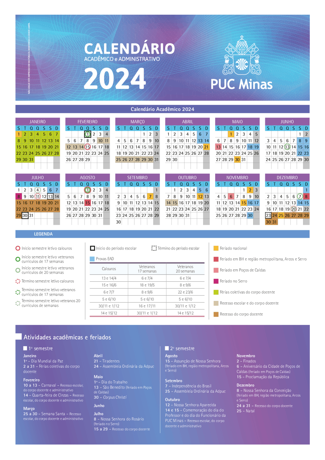 Calendário De Feriados Puc Minas | Esquemas Direito | Docsity | Calendario PUC Minas 2026