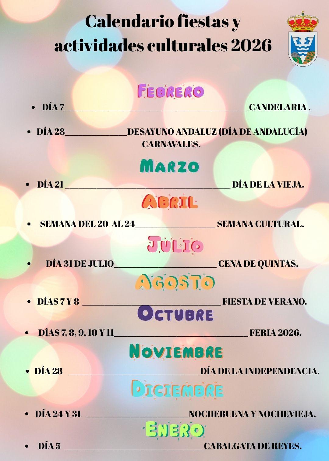 Calendario De Fiestas Y Actividades Culturales 2026. | Calendario De Eventos 2026