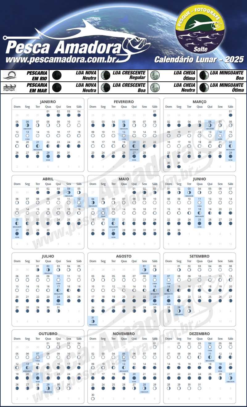 Calendário De Pesca – Fases Da Lua – Portal Pesca Amadora Esportiva | Calendario De Pesca 2026 Agua Doce