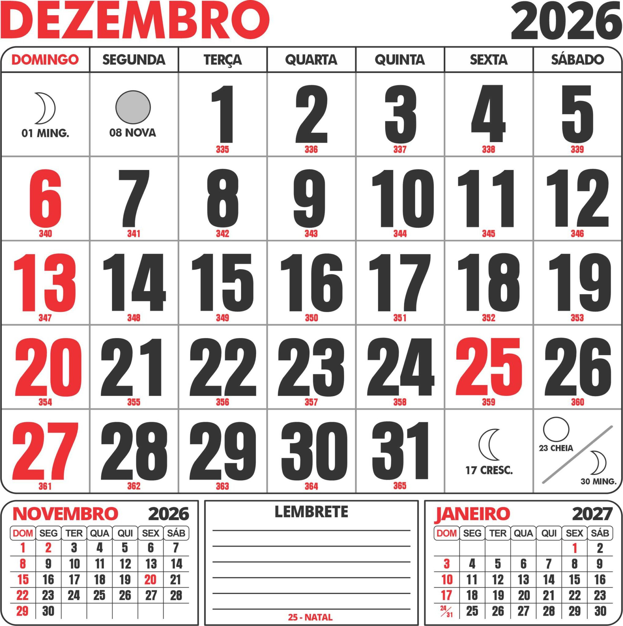 Calendário Dezembro 2026 Com Feriados - Imagem Legal | Calendario de dezembro de 2026