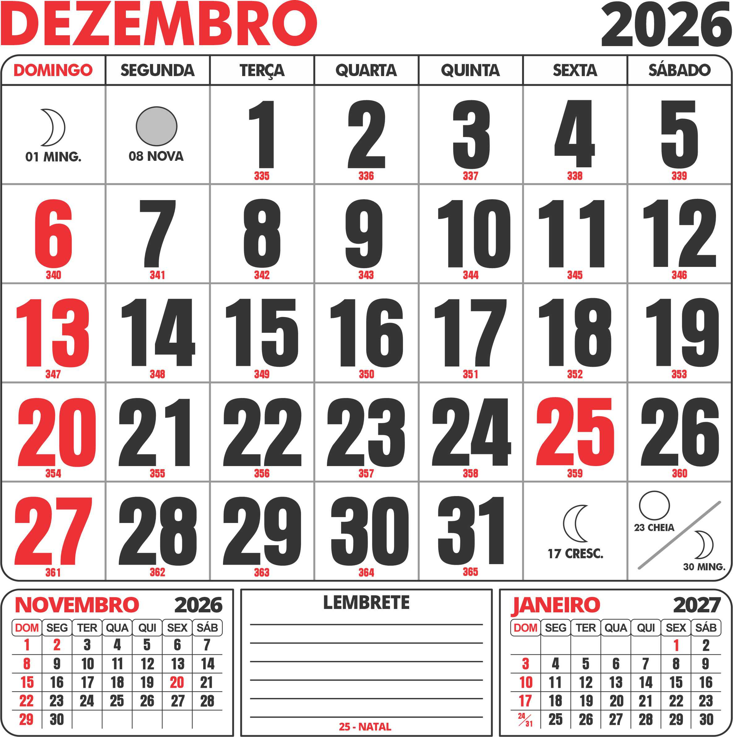 Calendário Dezembro 2026 Com Feriados - Imagem Legal | Calendario dezembro de 2026