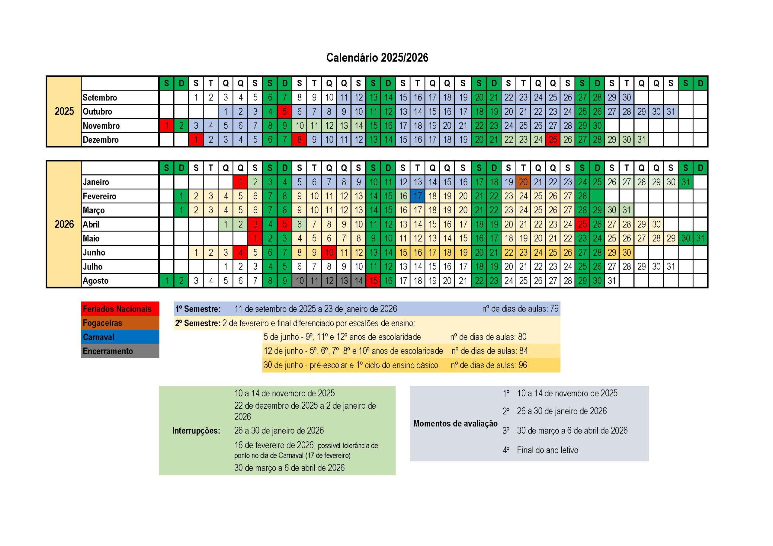 Calendário Escolar 2025/2026 – Agrupamento De Escolas Santa Maria | Calendario escolar 2026 Portugal