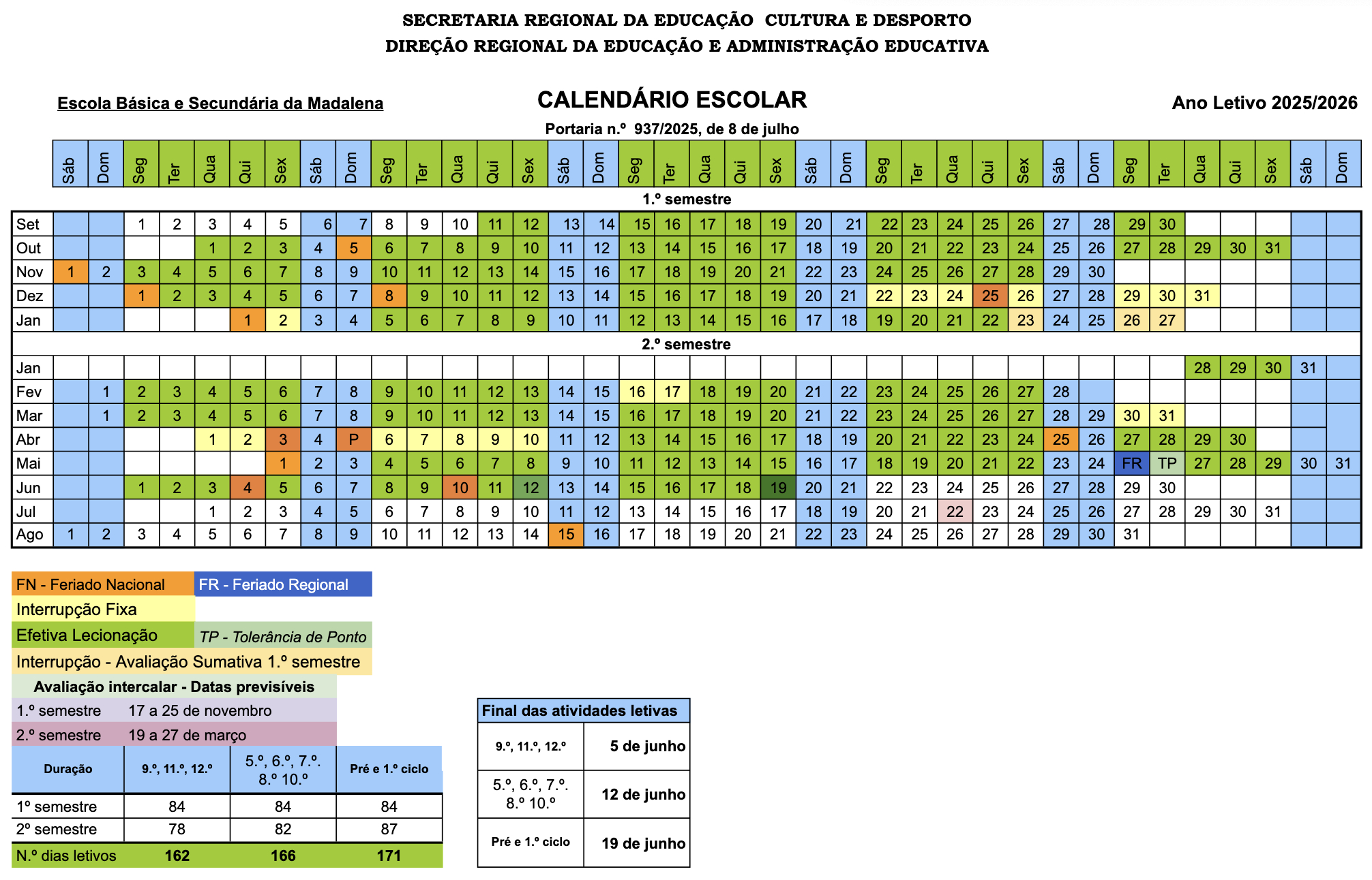 Calendário Escolar 2025|2026 | Ebsm | Calendario escolar 2026 Portugal
