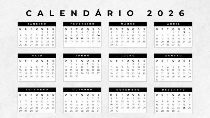 Calendario 2026 em portugues