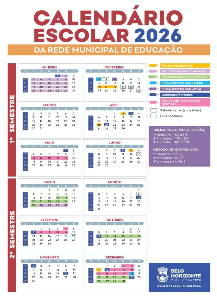 Calendário Escolar | Prefeitura De Belo Horizonte | Calendario 2026 Belo Horizonte