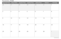 Calendário Fevereiro De 2026 Para Imprimir | Calendario de fevereiro de 2026 feriados