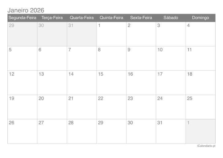 Calendario 2026 para imprimir folha A4 Calendario 2026 para imprimir folha A4