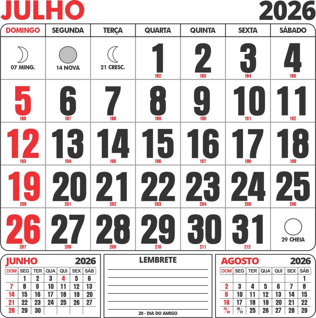Calendário Julho 2026 Com Feriados 1 - Imagem Legal | Calendario De Julho De 2026