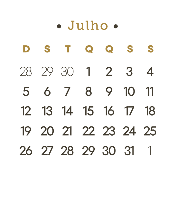 Calendario de julho de 2026