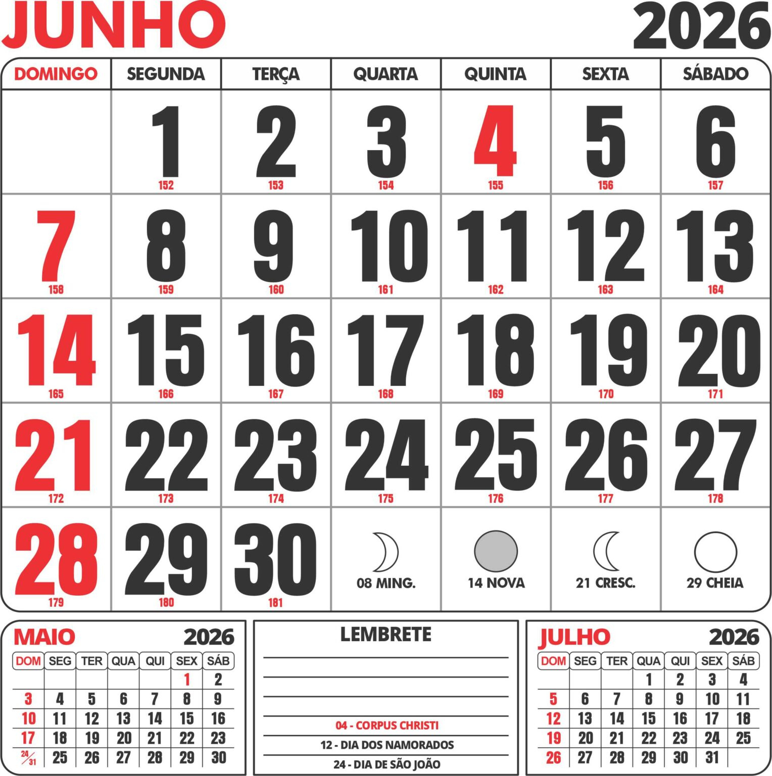 Calendário Junho 2026 Com Feriados - Imagem Legal | Calendario junho 2026 com feriados