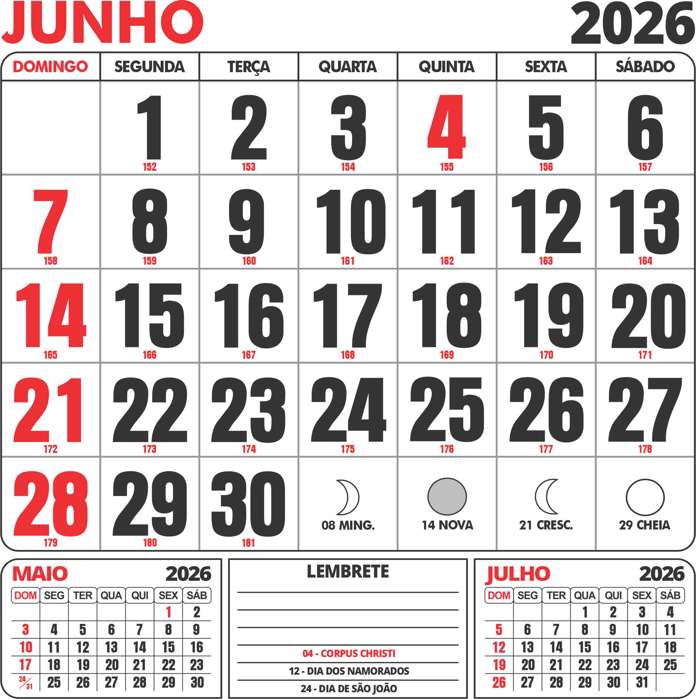 Calendário Junho 2026 Com Feriados - Imagem Legal | Calendario Junho 2026 Para Imprimir