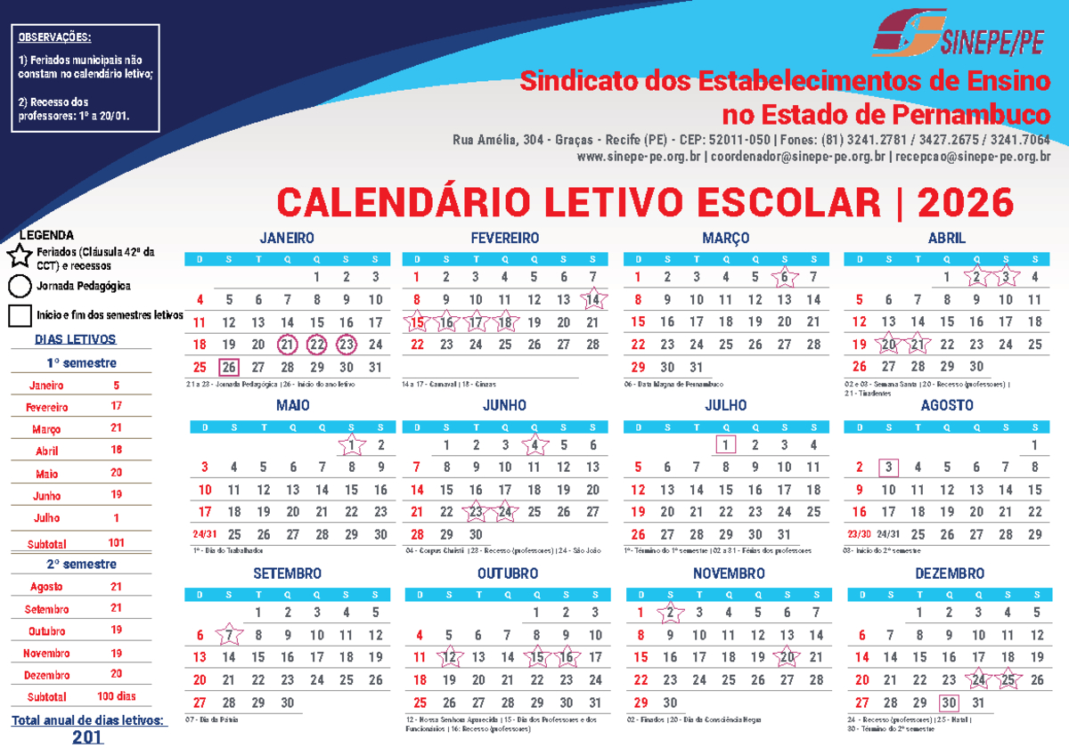 Calendário Letivo Escolar 2026 - Pe - Studocu | Calendario 2026 Com Feriados Recife