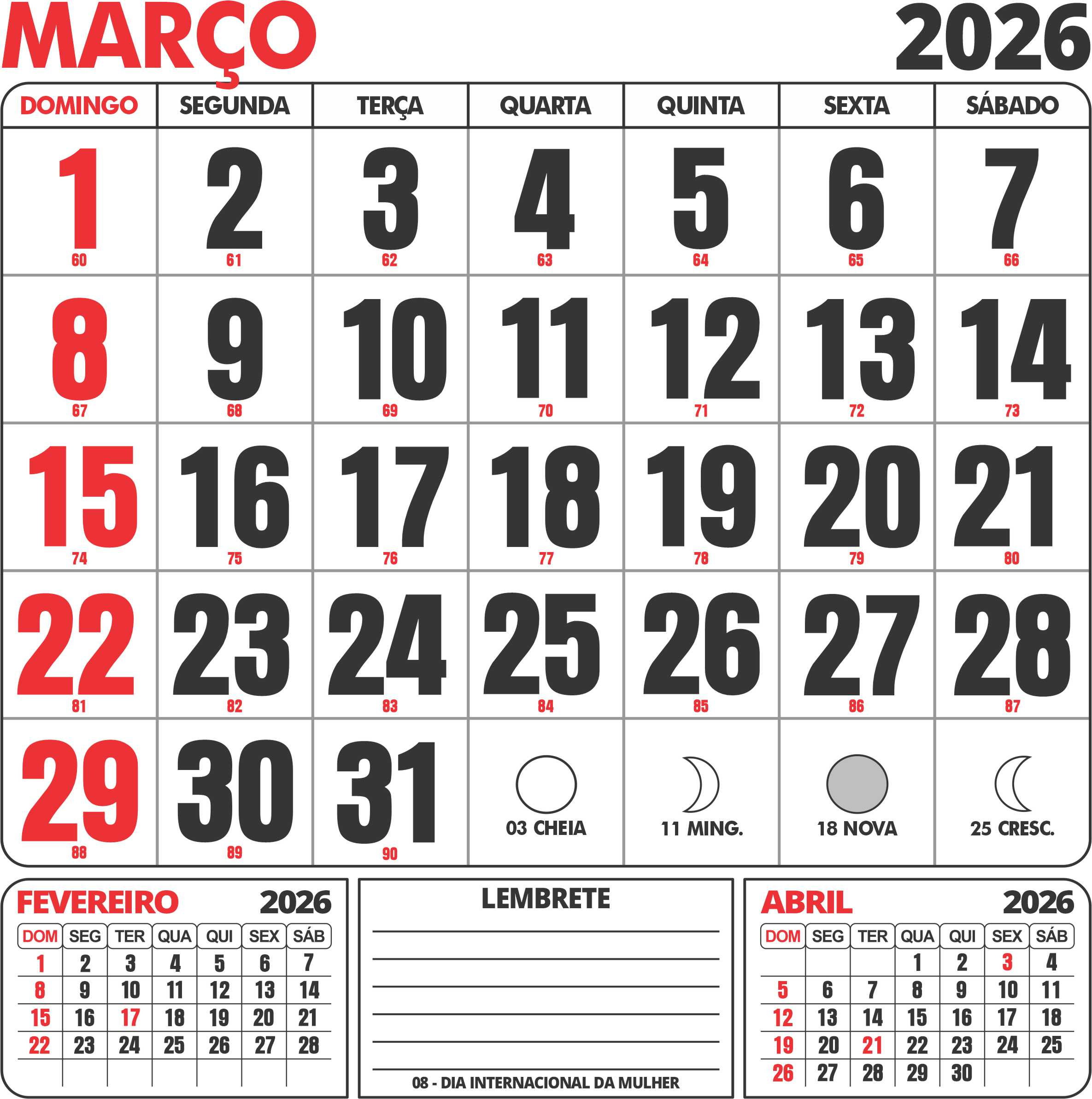 Calendário Março 2026 Com Feriados - Imagem Legal | Calendario Marco 2026 Com Feriados