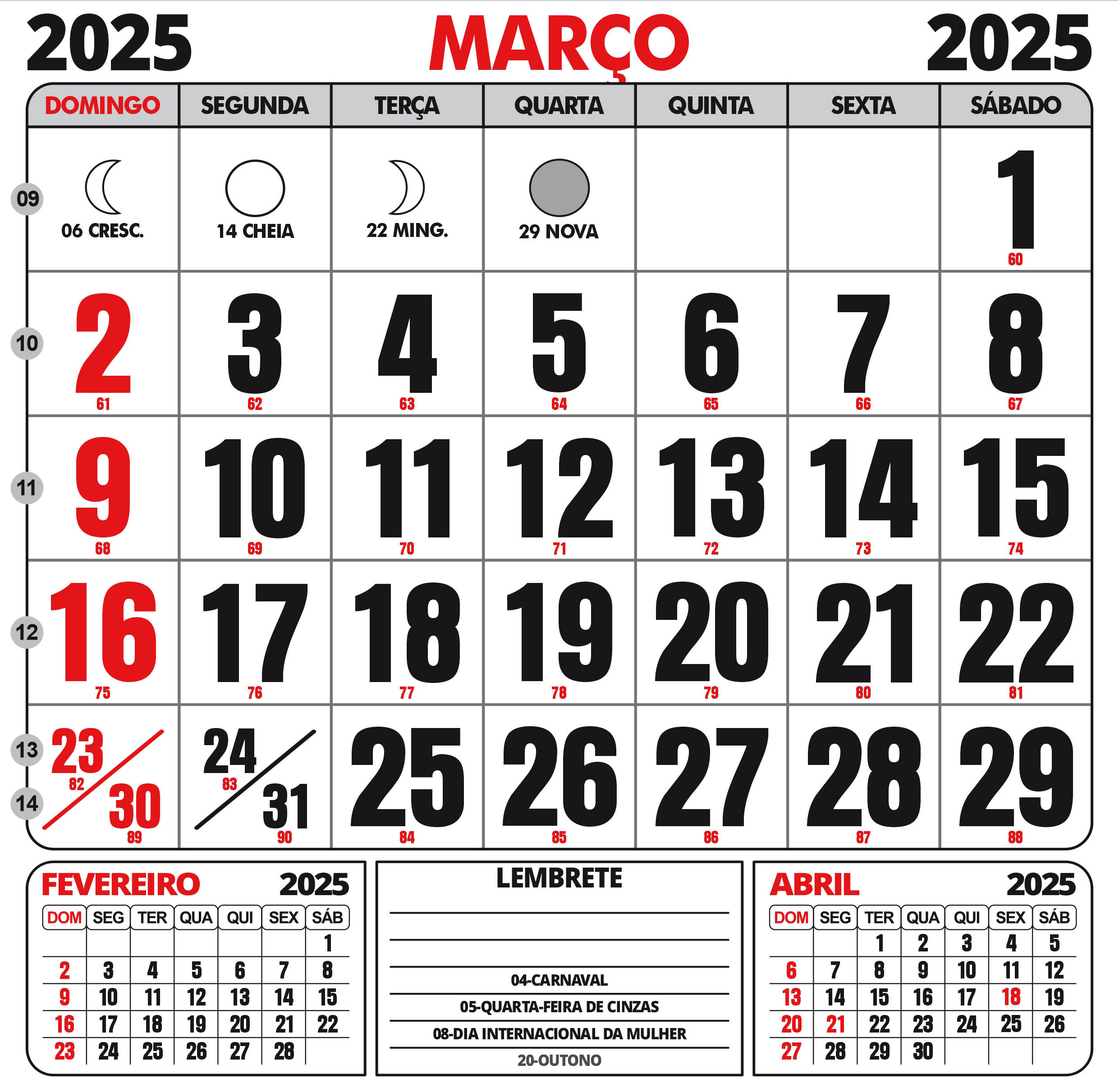 Calendário Mês De Março 2025 | Calendário 2025 | Calendário De Fevereiro E Março 2025
