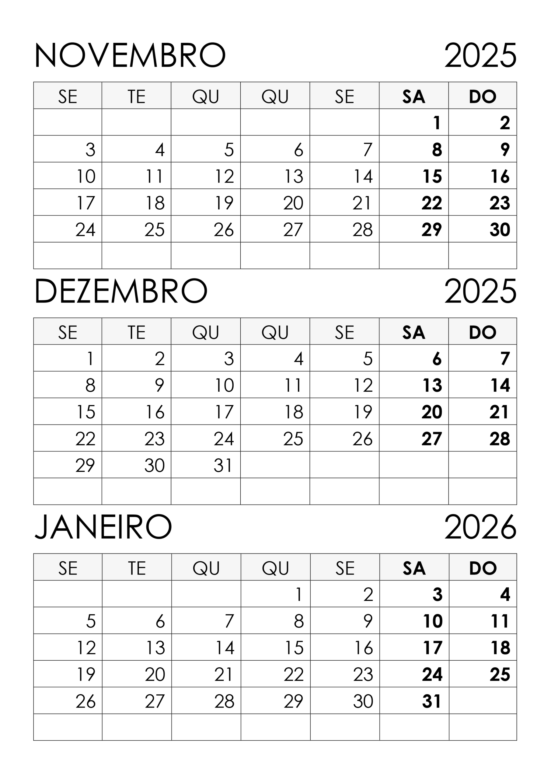 Calendário Novembro, Dezembro 2025 E Janeiro 2026 – Statusgid.ru | Calendario Dezembro 2026 Janeiro