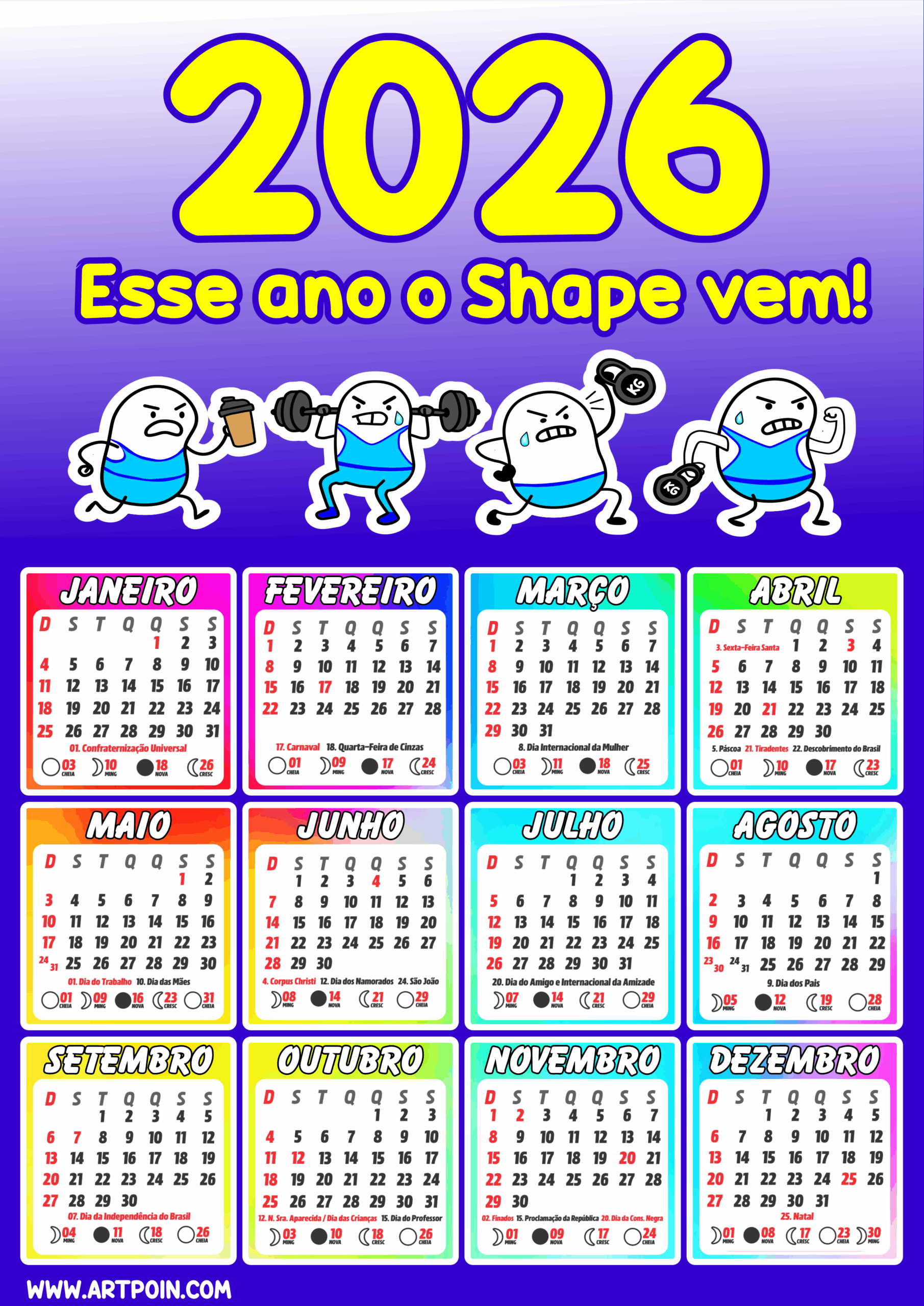 Calendário Personalizado 2026 Pronto Para Colocar E Imprimir Esse | Fazer Calendario Personalizado Online Gratis 2026