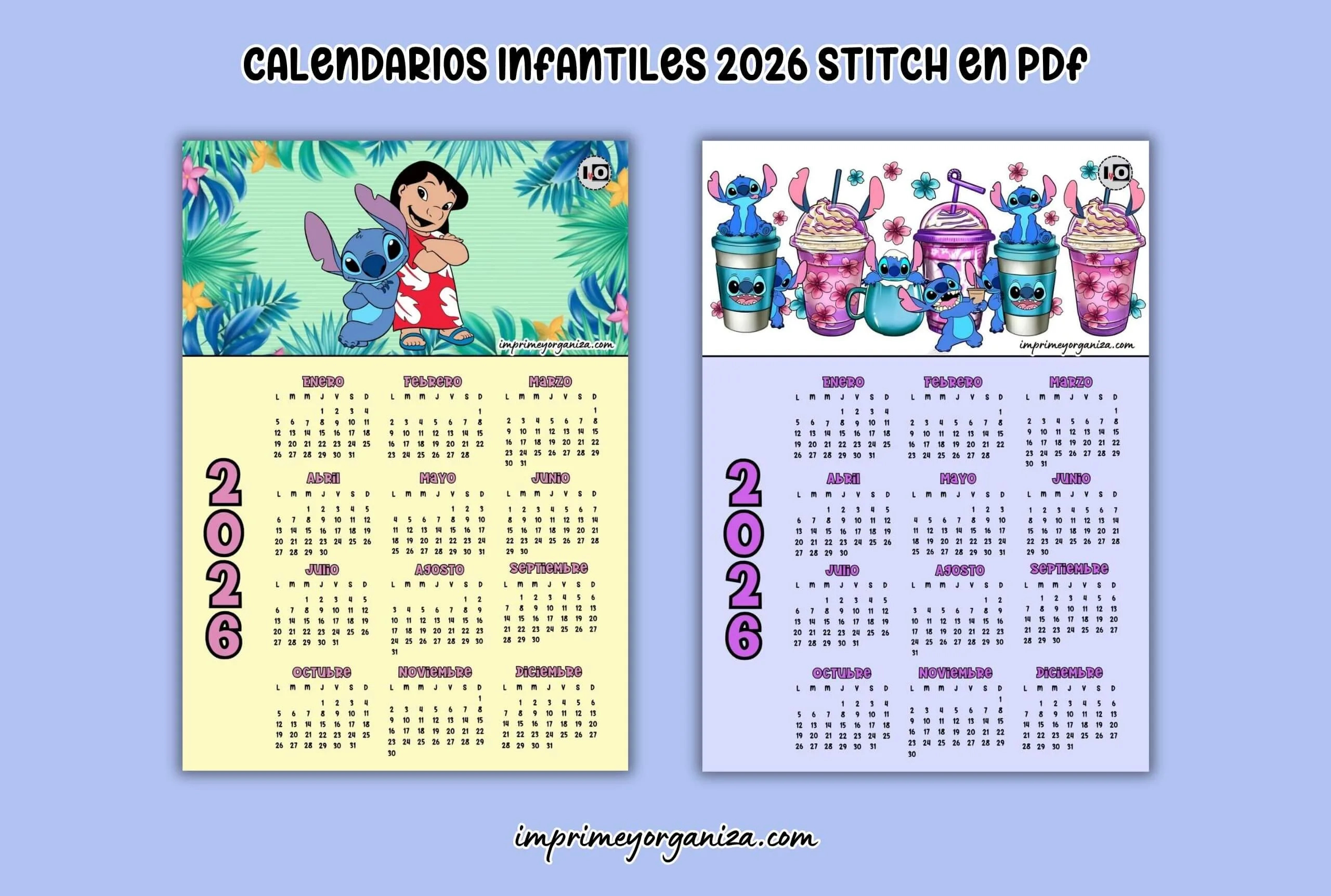 Calendarios Infantiles 2026 Stitch En Pdf [Gratis] | Calendario de 2026 para imprimir
