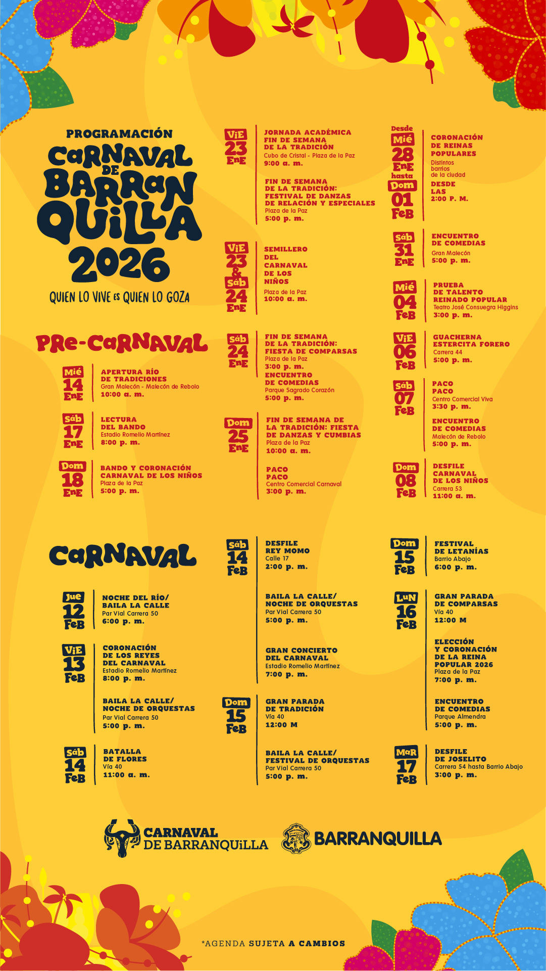 Carnaval 2026 - Carnaval De Barranquilla | Calendario de Carnaval 2026