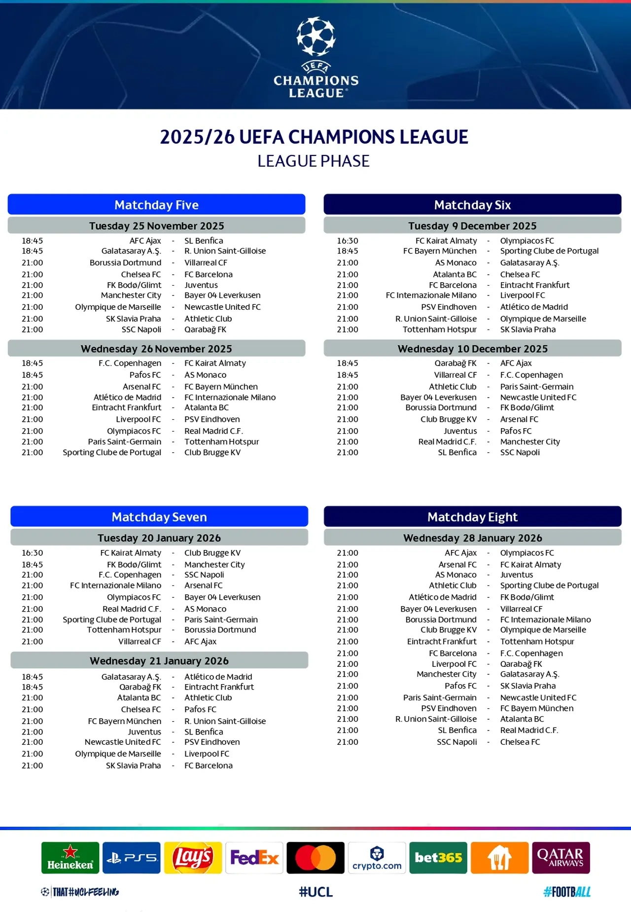 Champions, Ufficiale Il Calendario: Date E Orari Di Tutte Le Partite | Calendario Champions League 2026
