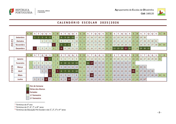 Calendario escolar 2026 Portugal