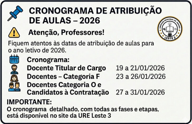Calendario atribuicao de aulas 2026 SP Calendario atribuicao de aulas 2026 SP