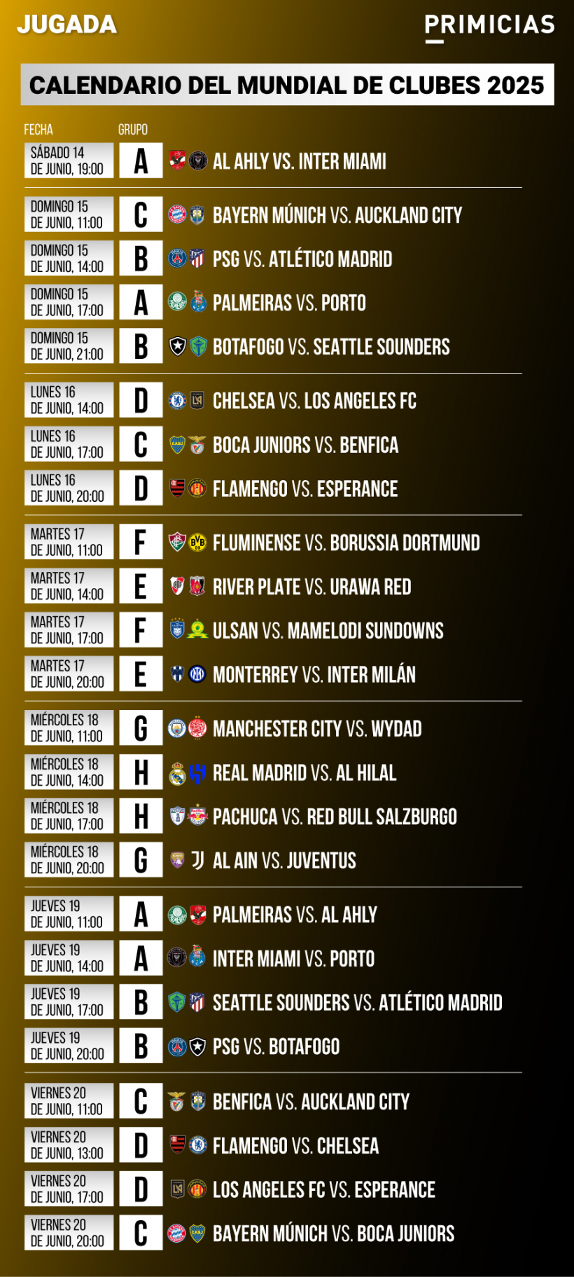 Descargue El Calendario Del Mundial De Clubes De La Fifa 2025 | Calendario do Mundial de Clubes 2026