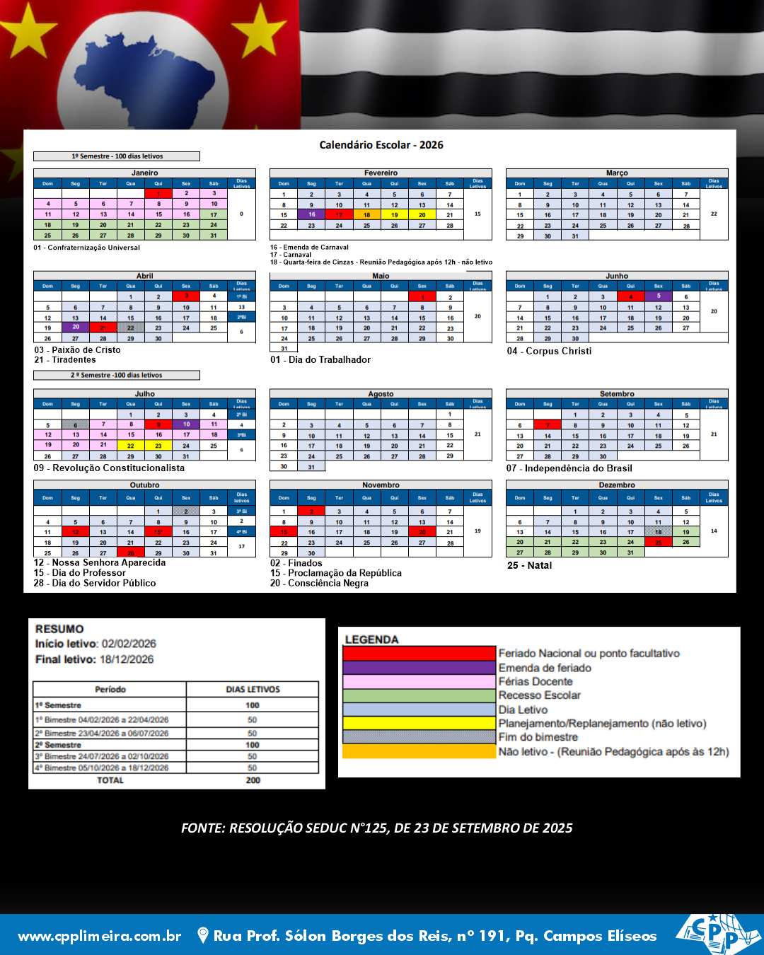 Estado: Calendário Escolar 2026 – Cpp Limeira | Calendario Escolar 2026 Limeira Sp