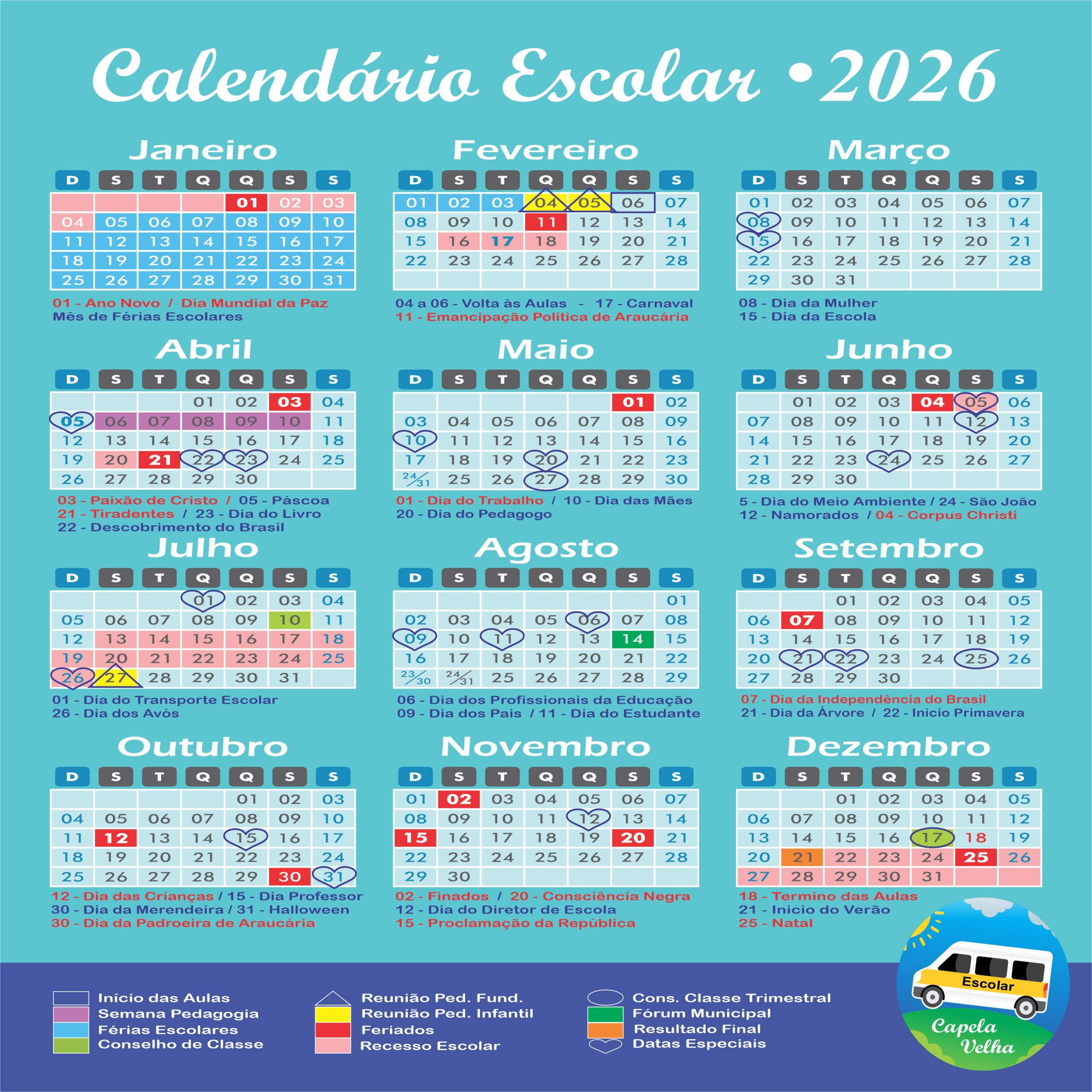 📅 Calendário Escolar 2026 De Araucária - Van Escolar Capela Velha | Calendario Escolar 2026 Bahia