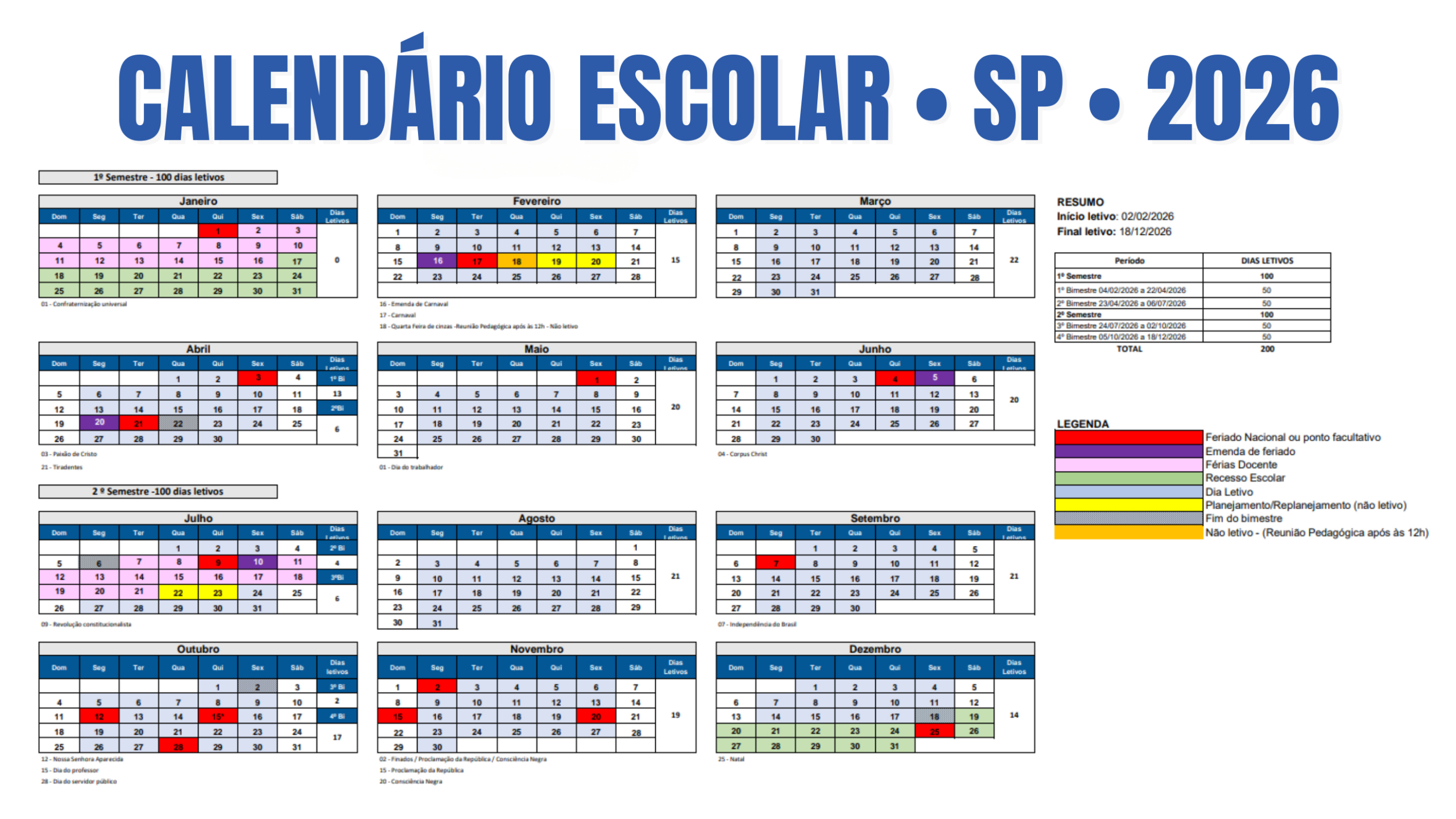 🔔 Calendário Escolar 🕗 Seduc 2026 – Cpp Bauru | Calendario escolar 2026 Estado de São Paulo