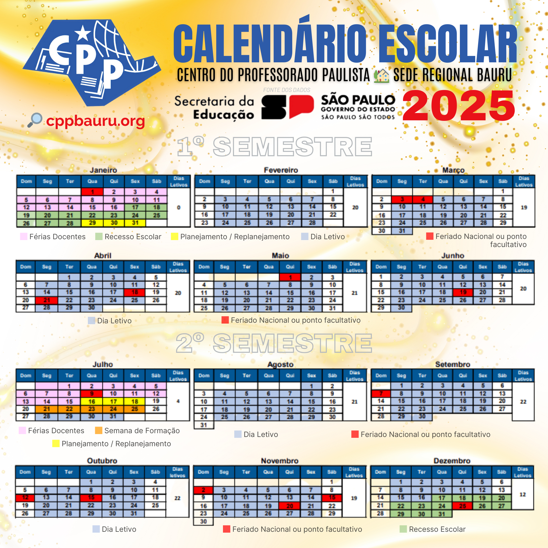🕗 Calendário Escolar 2025 – Cpp Bauru | Calendário Escolar 2025 Brasil