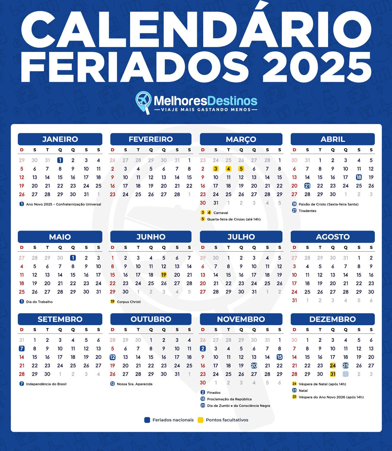 Feriados 2025 – Calendário Com Todas As Folgas Para Viajar | Calendário 2025 Feriados Nacionais