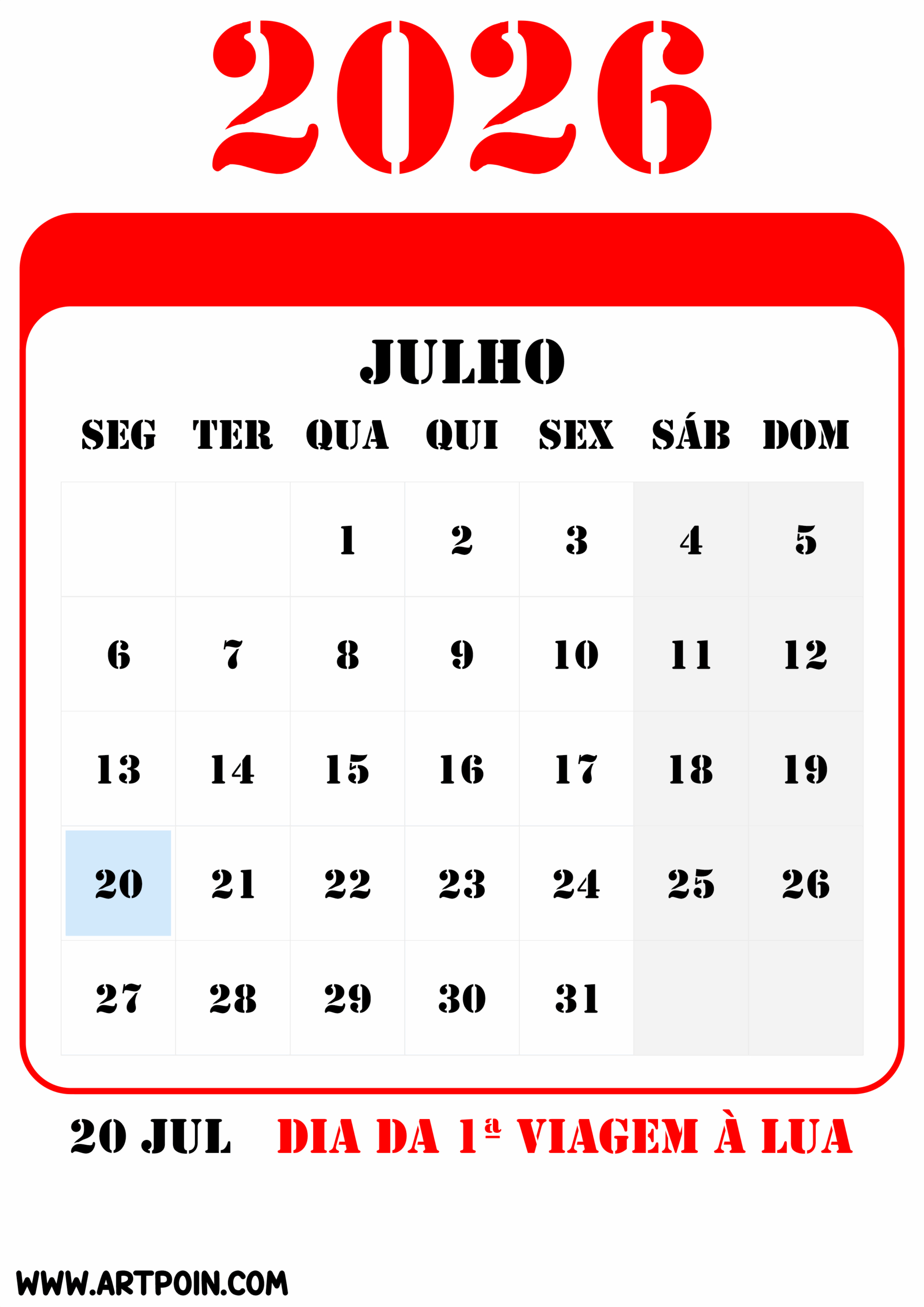 Feriados E Datas Comemorativas De Julho Calendário 2026 Png | Calendario Julho 2026 Com Feriados