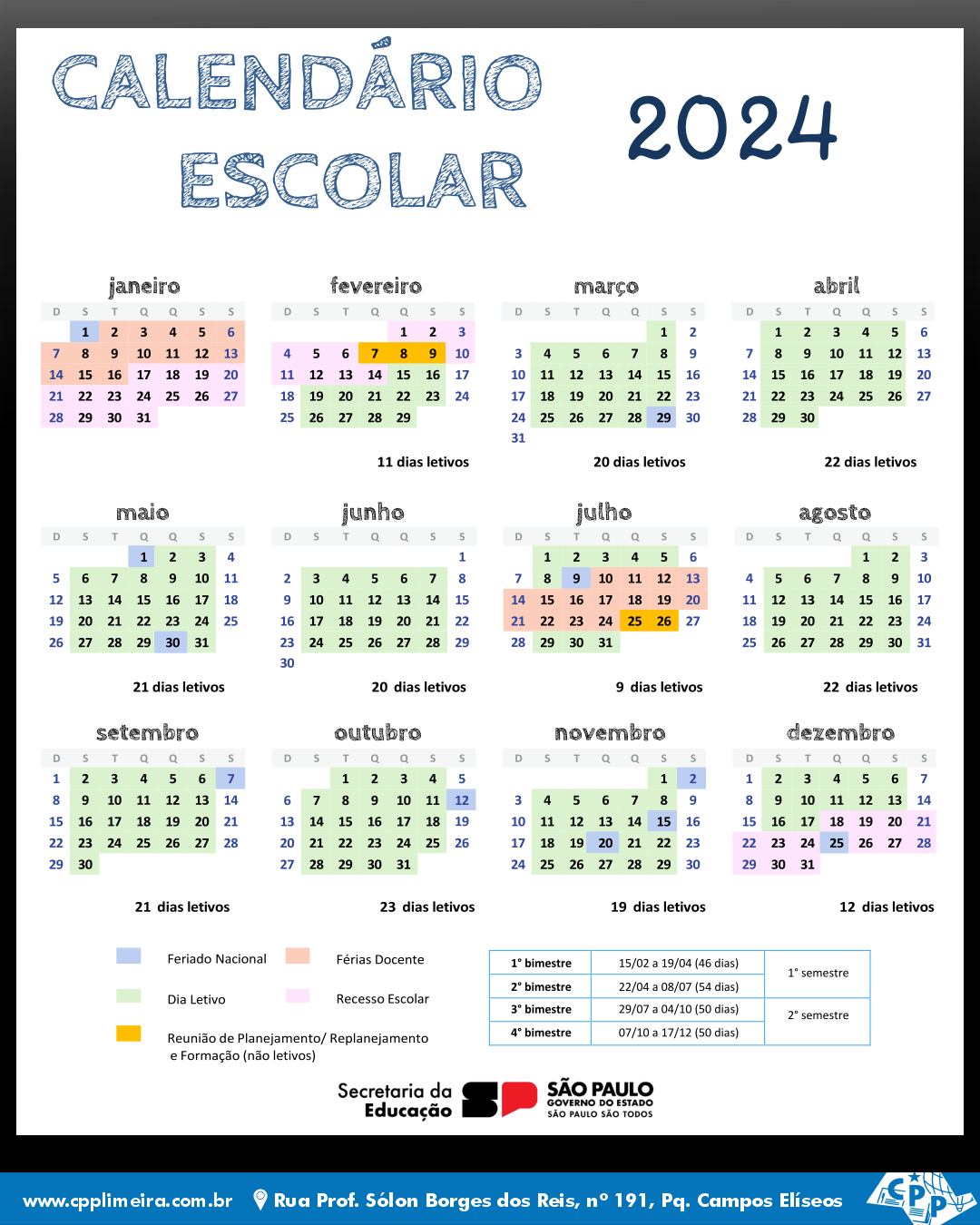 Informe-Se | Estado: Calendário Escolar 2024 – Cpp Limeira | Calendario Escolar 2026 Limeira Sp