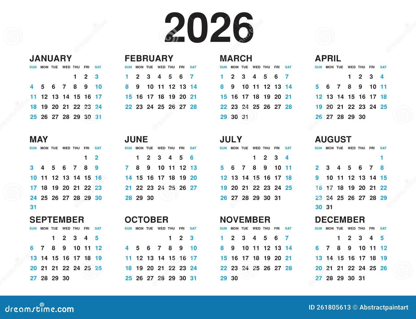 Kalender 2026 Vorlage Vektor Einfache Minimale Design-Planer 2026 | Calendario 2026 Vetor Gratis