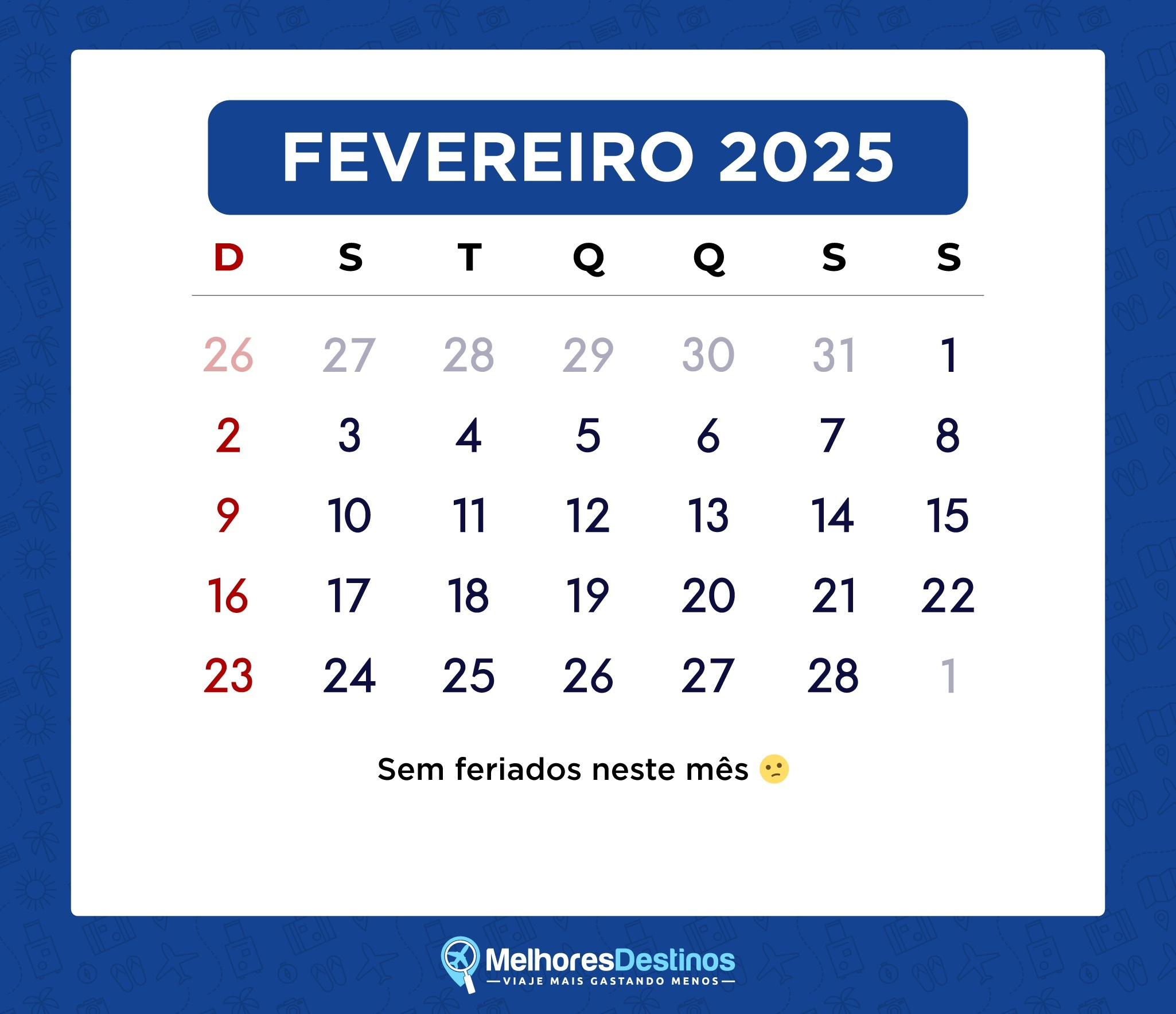 Mês De Fevereiro 2025 Calendário | Calendário 2025 | Quero Ver o Calendário de Fevereiro de 2025