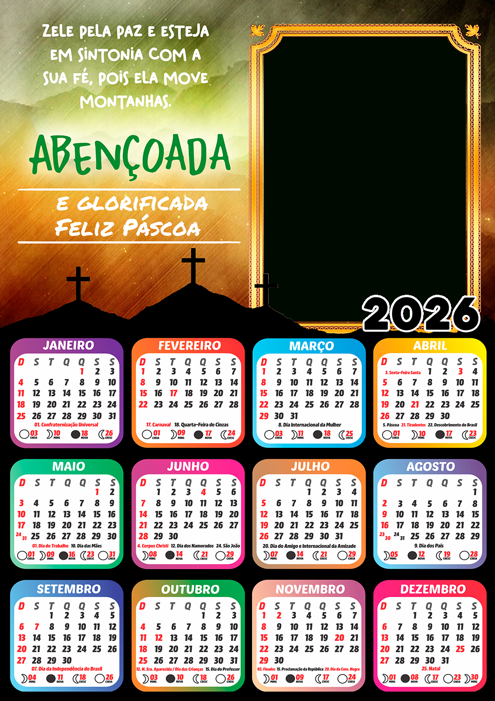 Moldura Calendário 2026 Abençoada E Feliz Páscoa Png - Imagem Legal | Pascoa 2026 data calendario