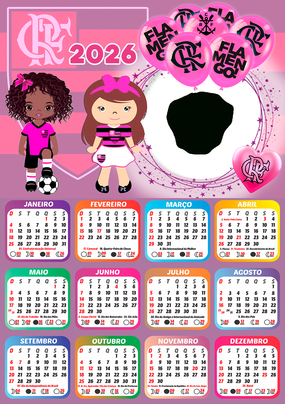 Moldura Calendário 2026 Flamengo Para Meninas Png - Imagem Legal | Calendario Do Flamengo 2026